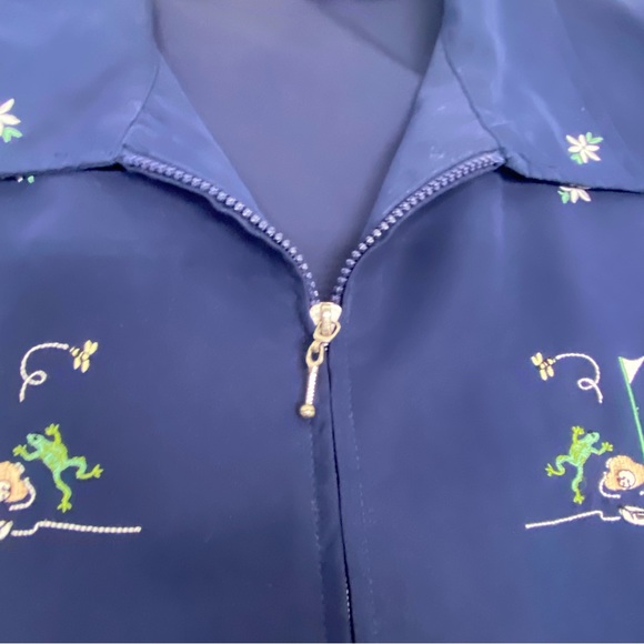 K T Golf Kenneth Tool Long Sleeve Large Jacket Embroidered Blue w/Frogs playing - Picture 7 of 13